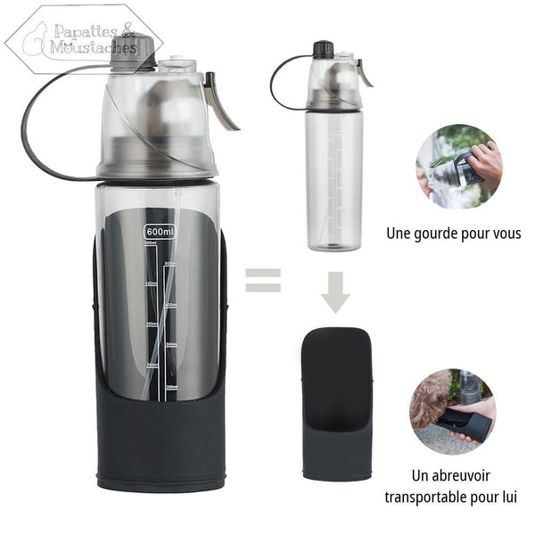 Gourde de voyage 3 en 1 pour chien - 600 ml - Papattes & Moustaches