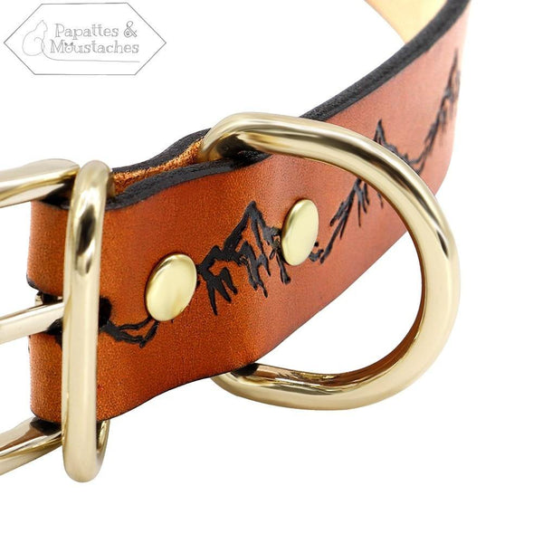 Collier et laisse en cuir pour chien motif "Montagne" - Papattes & Moustaches